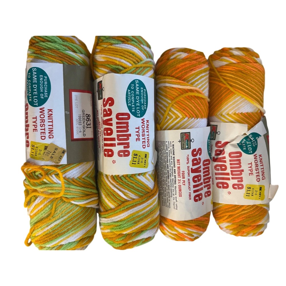 Vintage Kmart Ombre Sayelle Yarn 4 Skeins Green Orange Gold 100% Acrylic 4 Ply